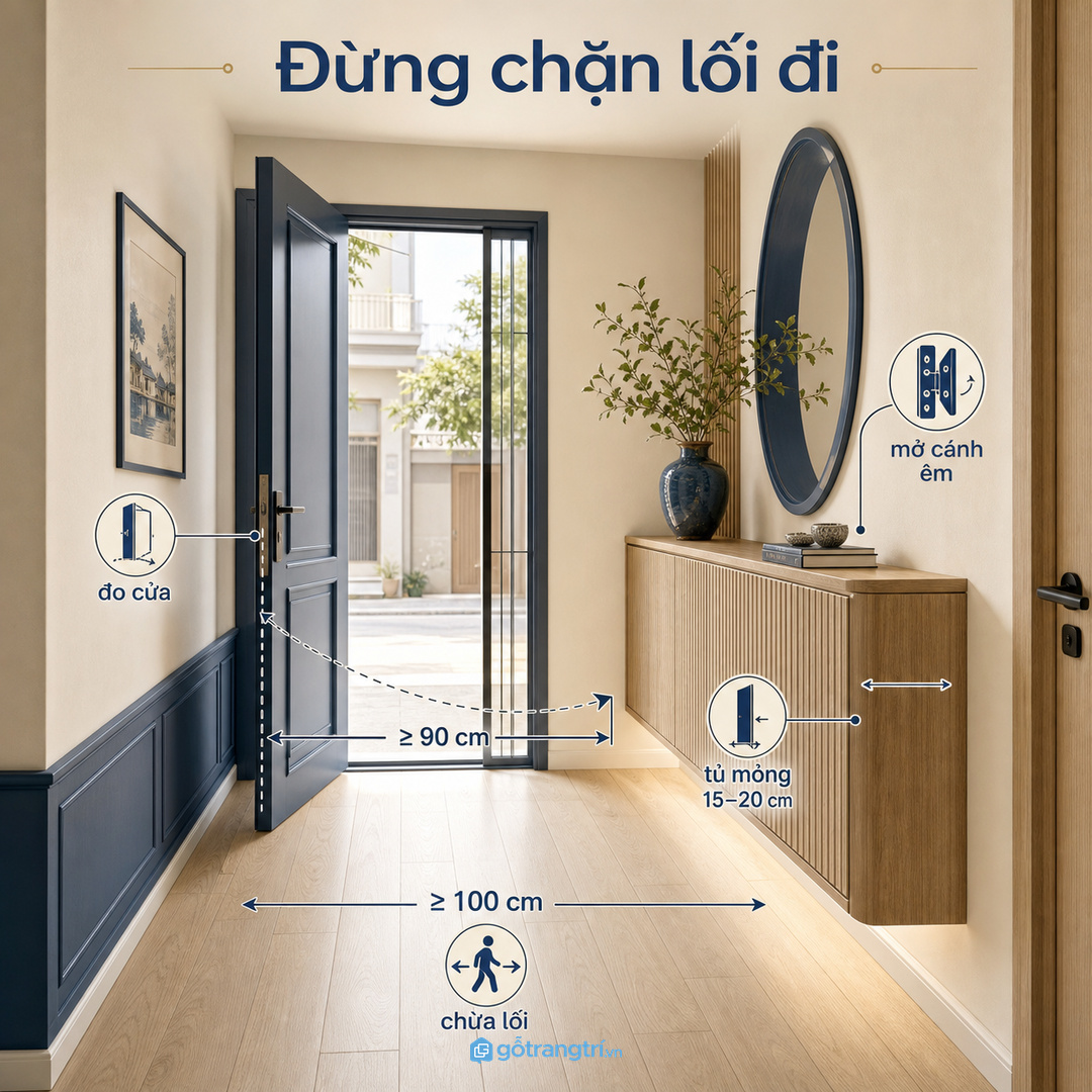 Lối vào nhà phố cần vừa đẹp mắt vừa giấu được đồ nhỏ hằng ngày