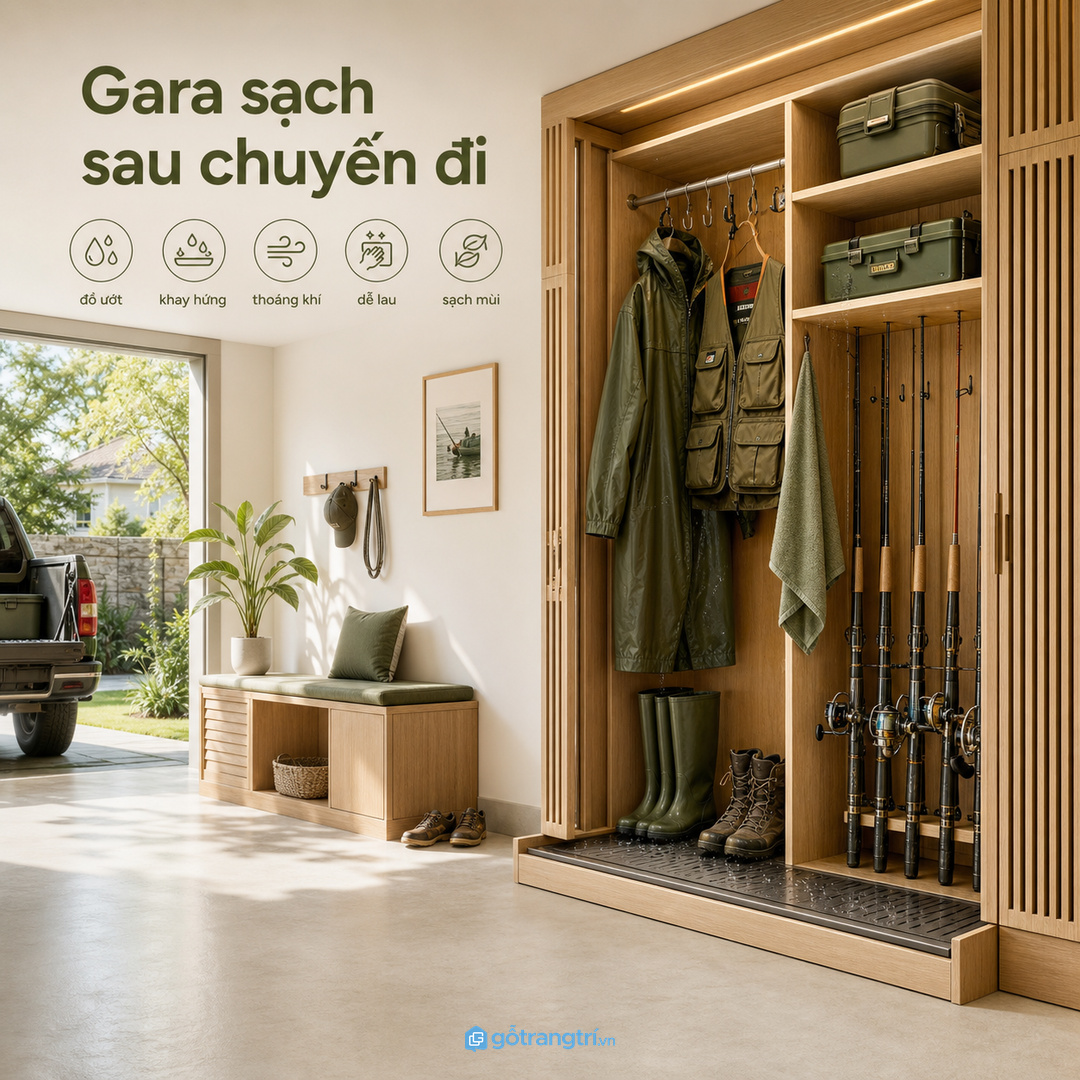Đồ câu dễ làm gara ẩm mùi nếu chỉ cất tạm sau mỗi chuyến đi
