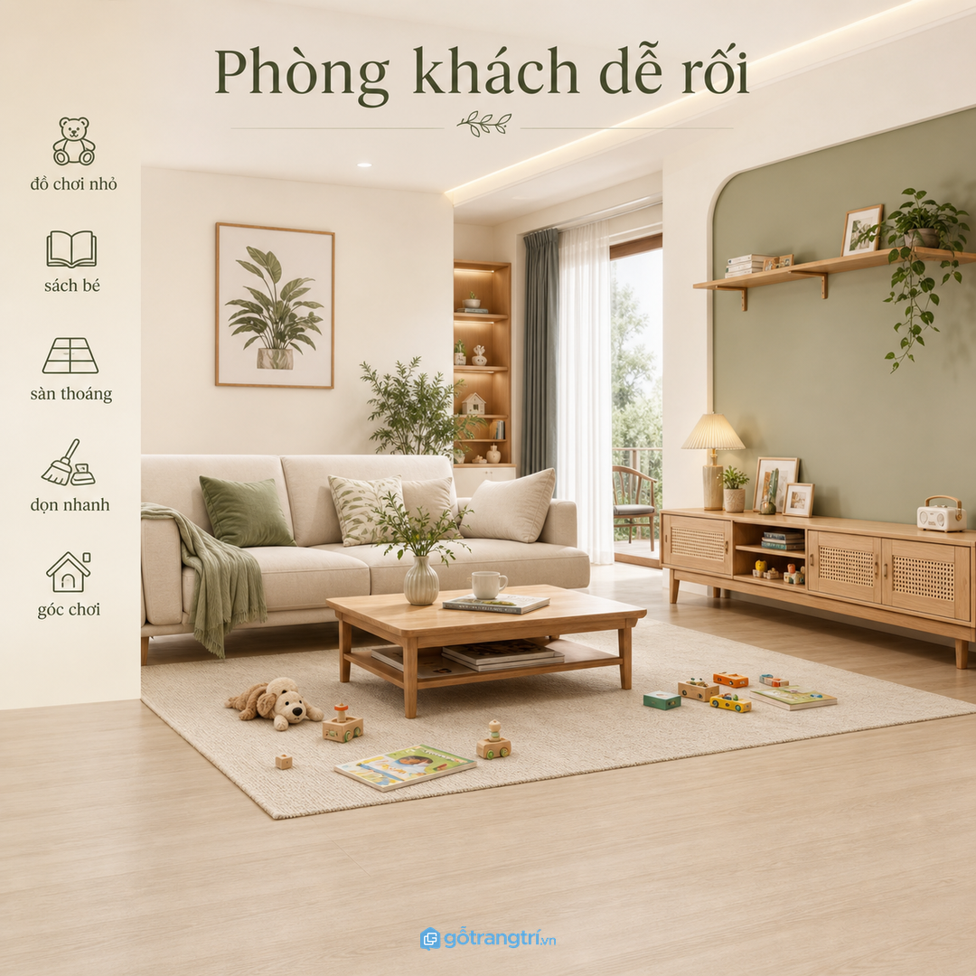 Phòng khách dễ rối khi đồ chơi không có điểm cất
