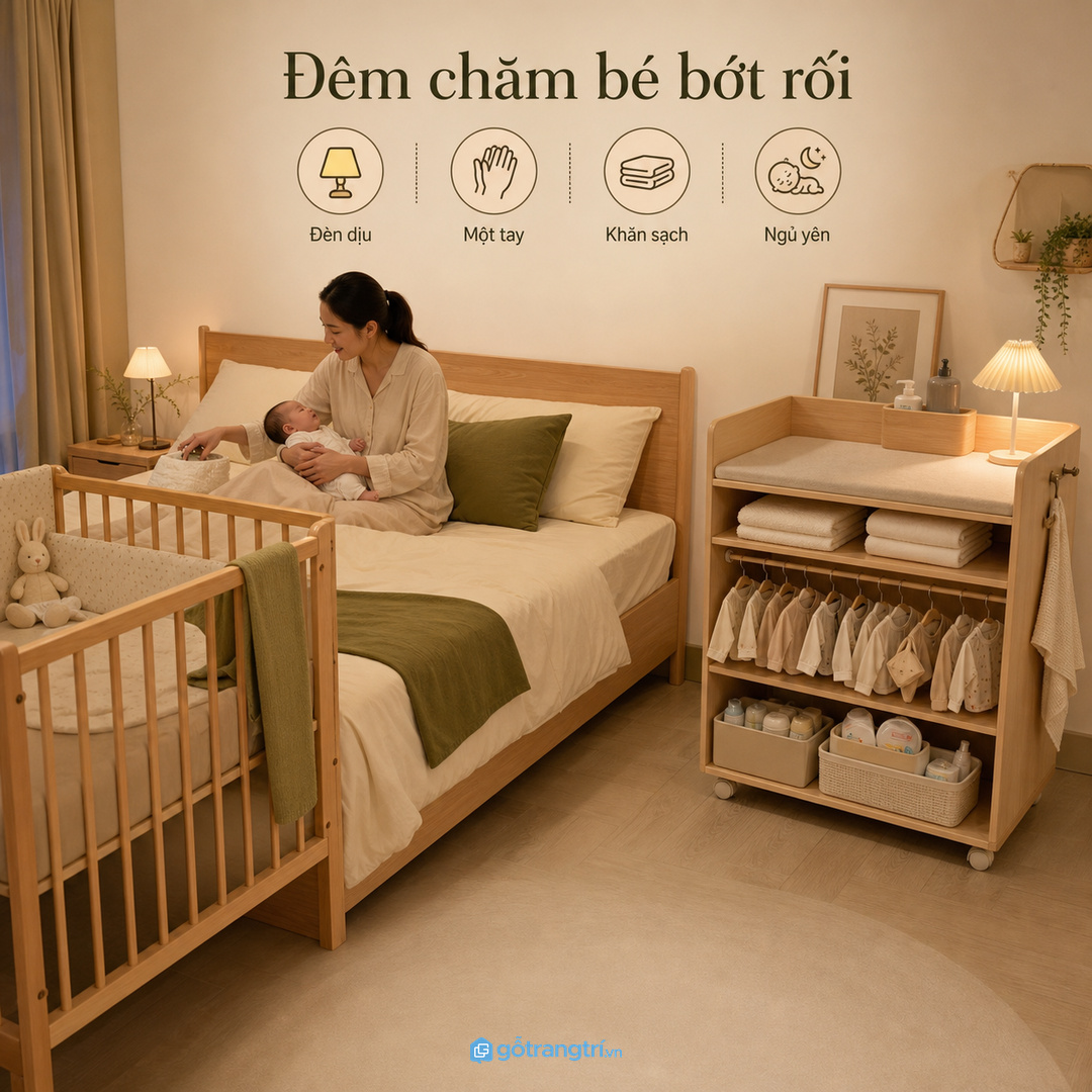 Đêm chăm bé bớt rối khi đồ cần dùng nằm đúng tầm lấy