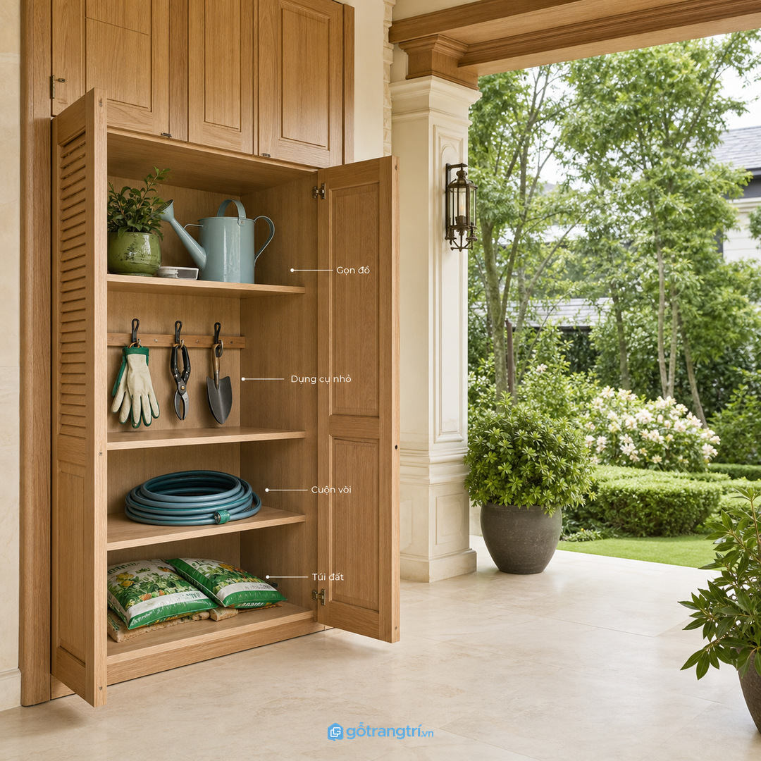 Tủ dụng cụ sân vườn gom đồ chăm cây vào một điểm
