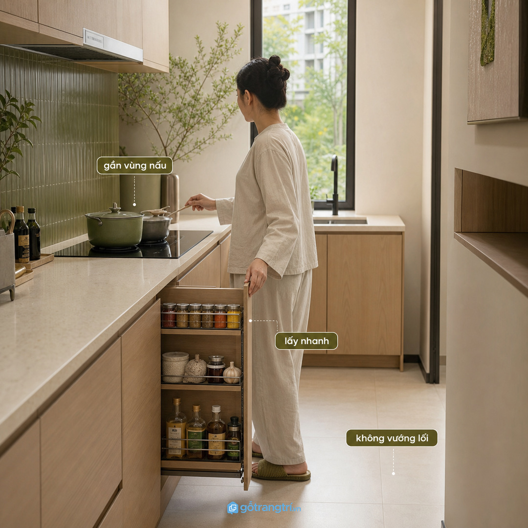 Gia vị để ngoài lâu ngày làm mặt bếp nhỏ nhanh rối và khó lau