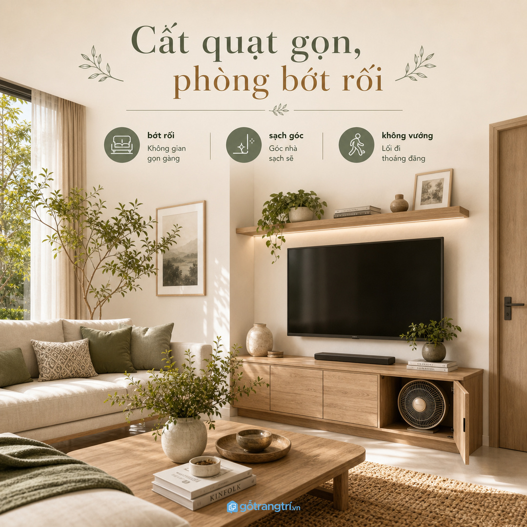 Quạt cây đặt lộ dễ làm phòng khách nhanh rối mắt