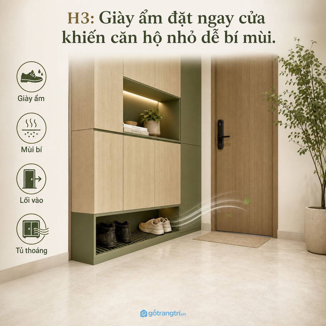 Giày ẩm đặt ngay cửa khiến căn hộ nhỏ dễ bí mùi