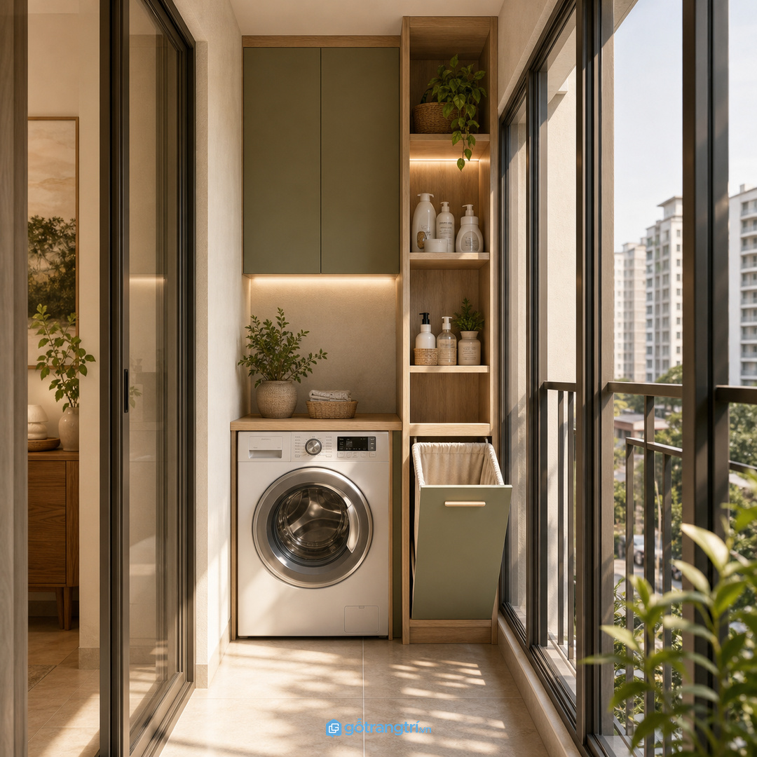 Đồ giặt bẩn đặt tạm dưới sàn làm ban công nhanh rối và bí mùi