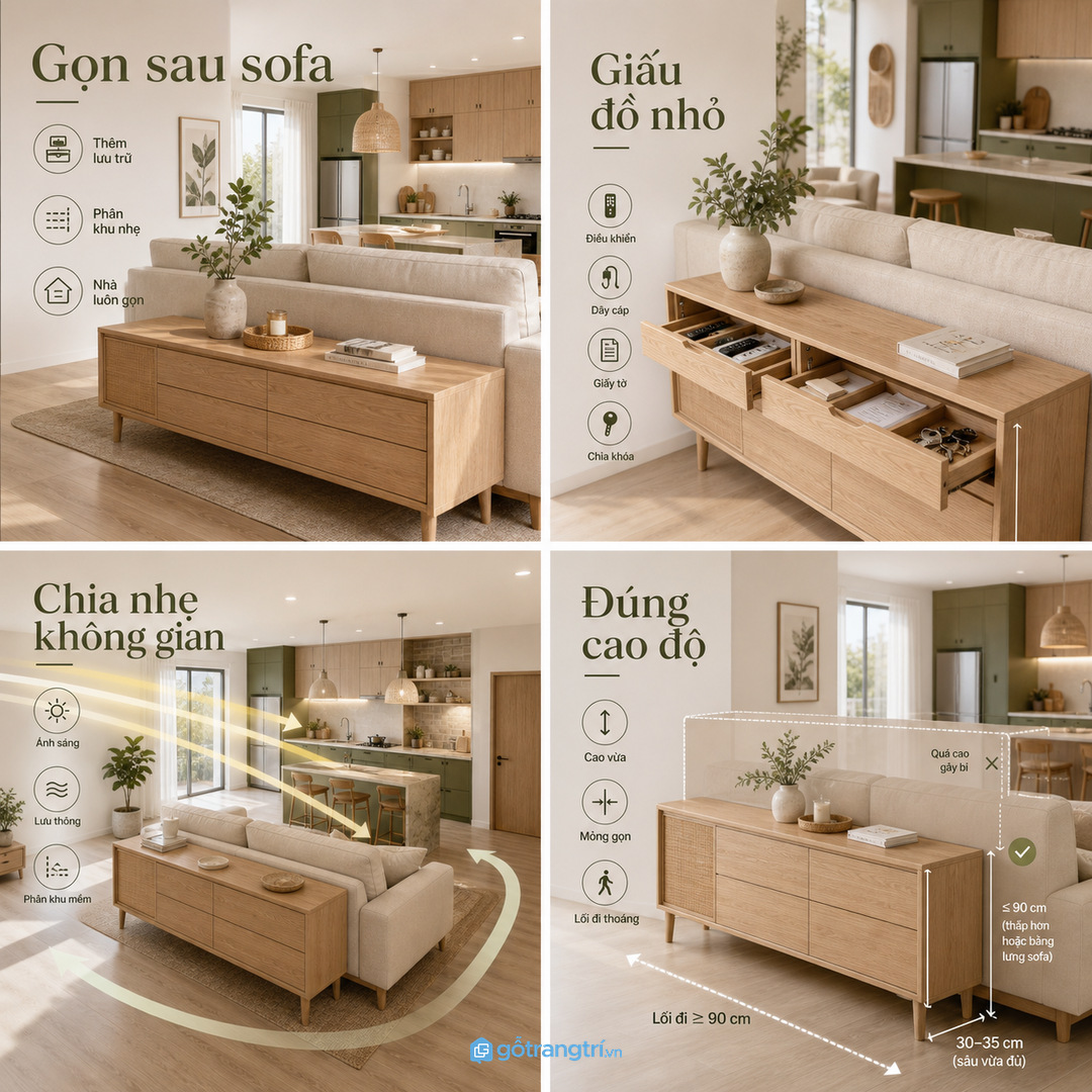 Lưng sofa thường là khoảng chết dễ rối đồ