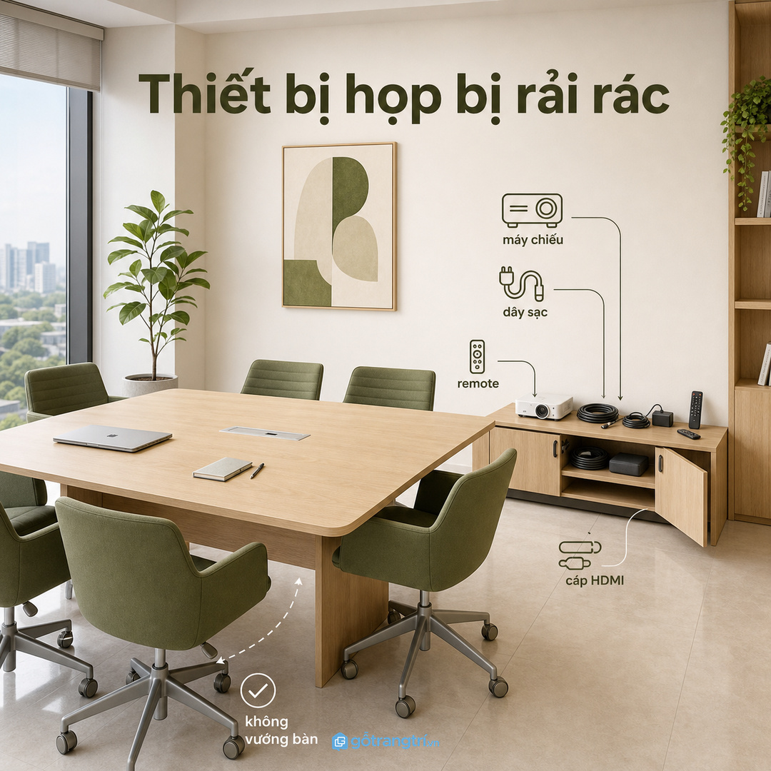 Thiết bị họp bị rải rác làm văn phòng nhanh rối