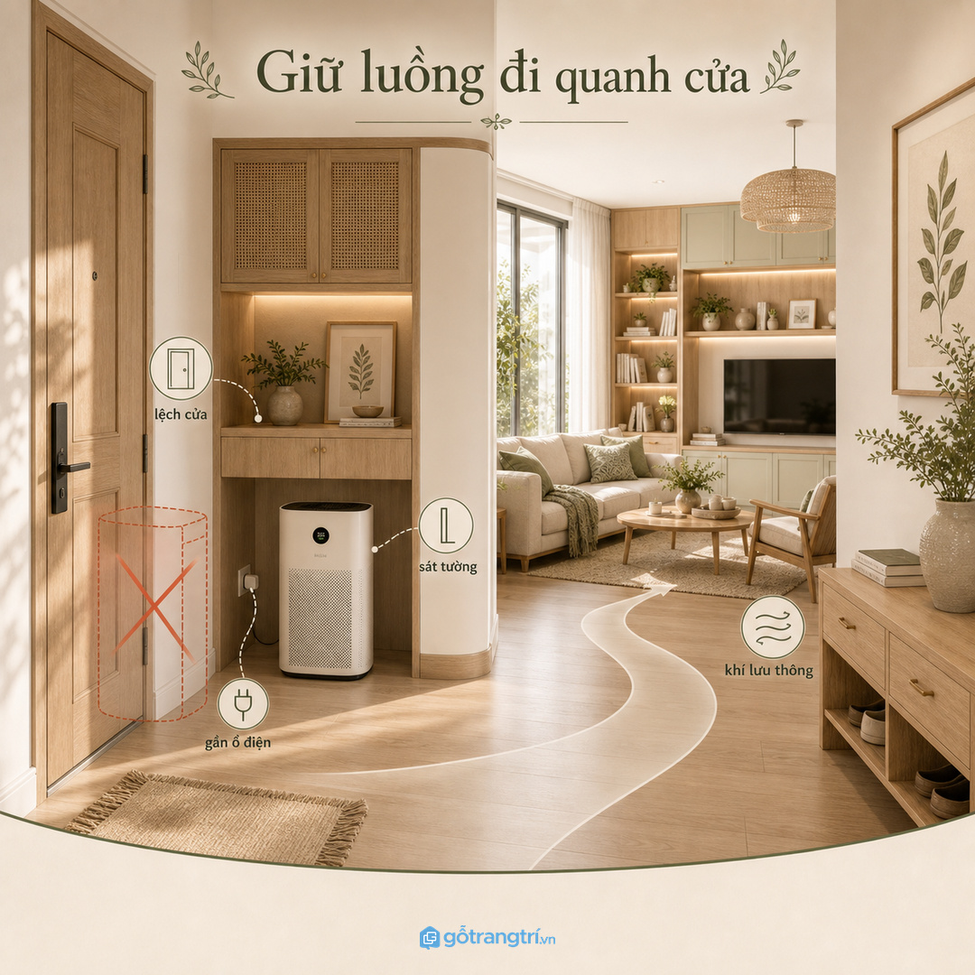 Máy lọc không khí đặt lộ dễ làm phòng khách nhanh rối mắt
