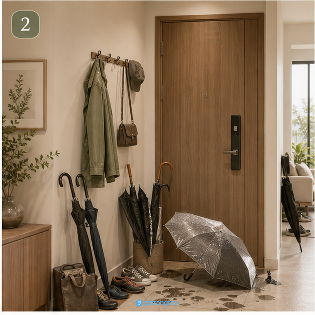 Đồ ướt để ngay cửa làm nhà nhanh bí và nặng cảm giác