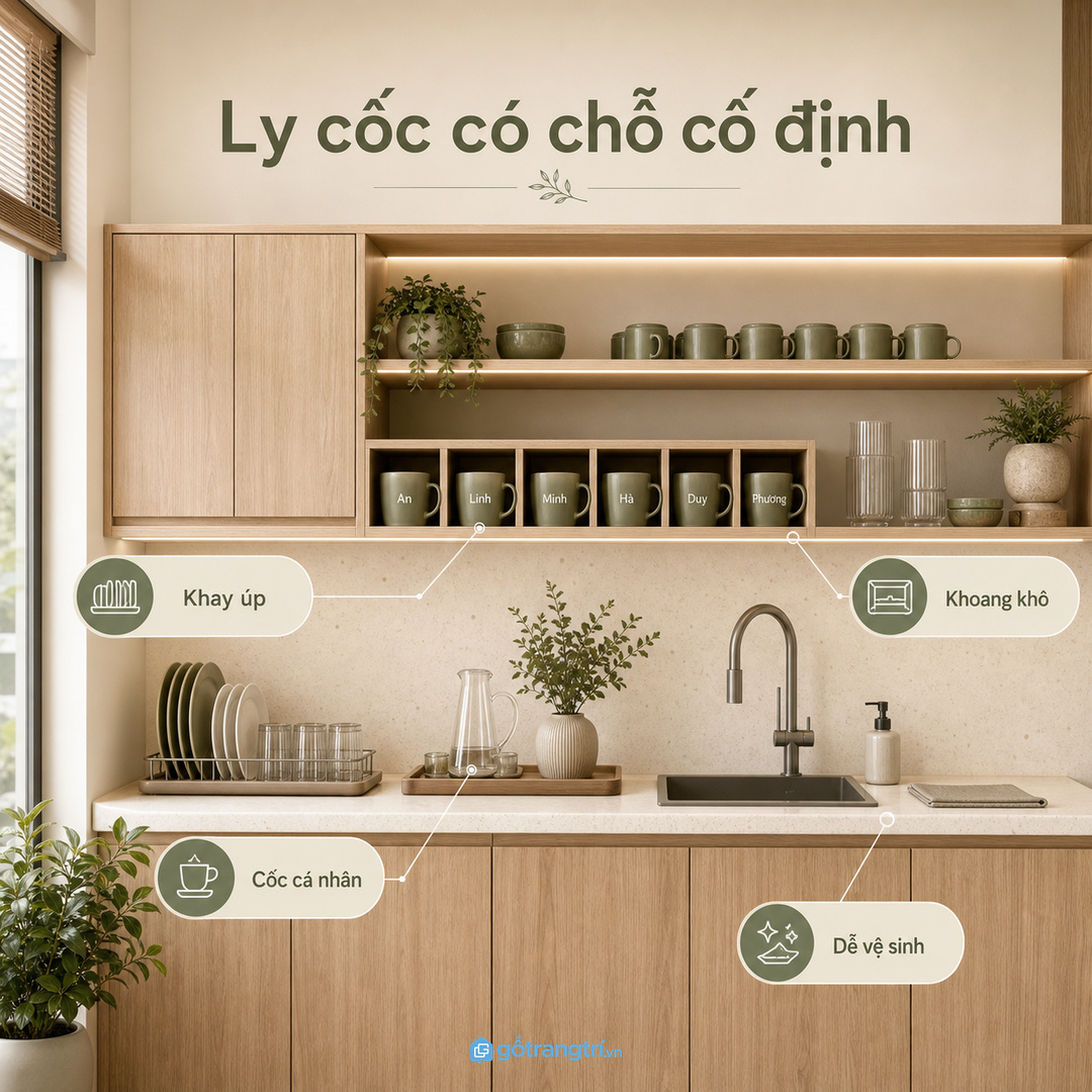 Ly cốc có chỗ cố định thì khu làm việc sạch hơn