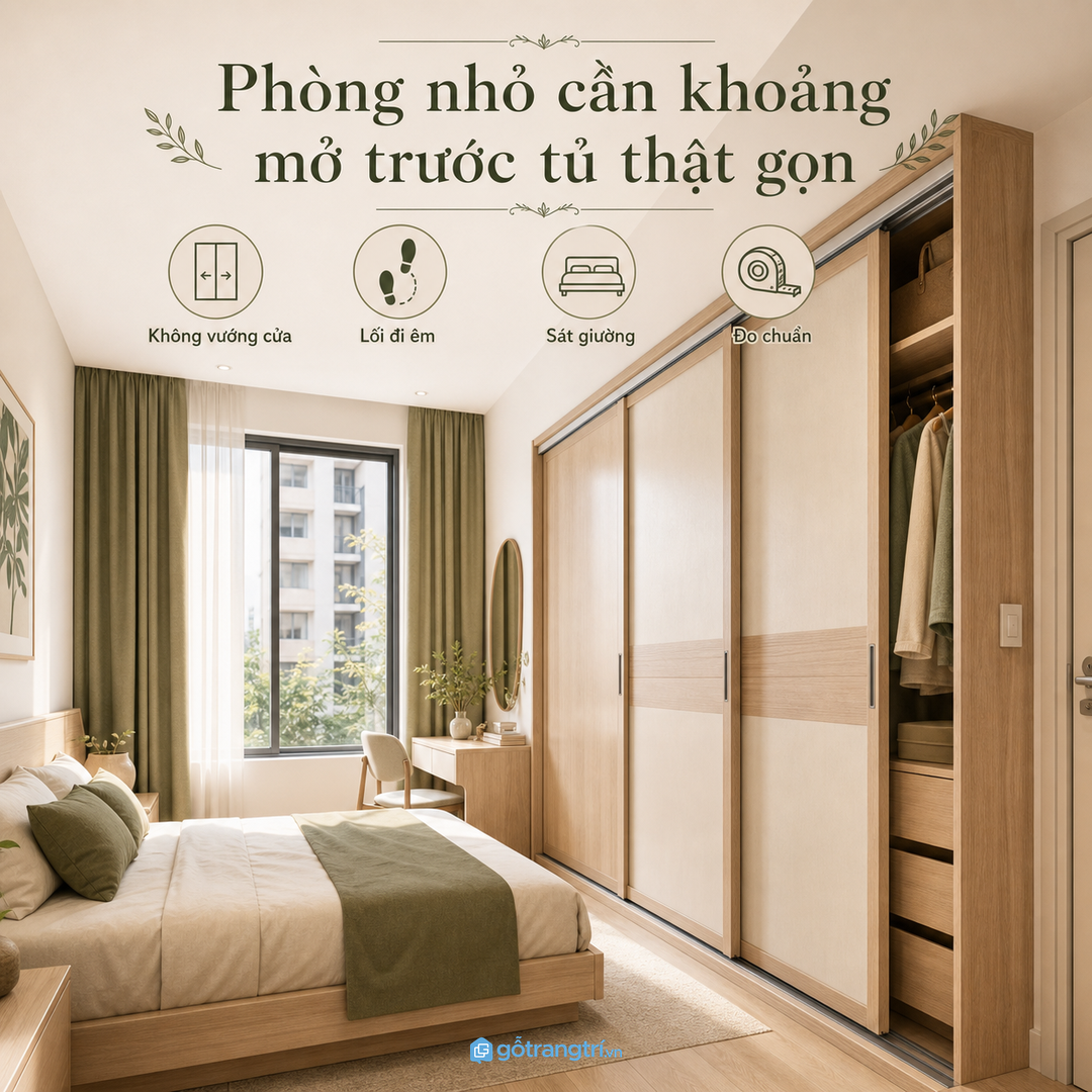 Tủ âm tường giúp phòng ngủ bớt lồi lõm