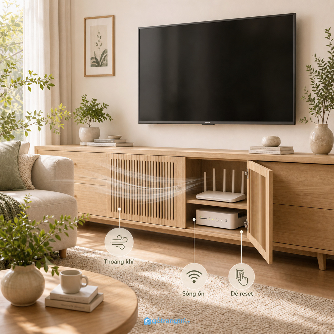 Dây điện và modem lộ làm mảng tivi nhanh rối