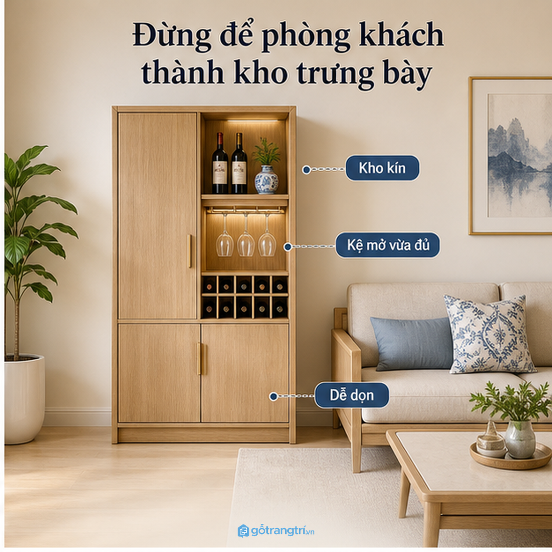 Tủ rượu là điểm nhấn nhưng cần đúng tỷ lệ
