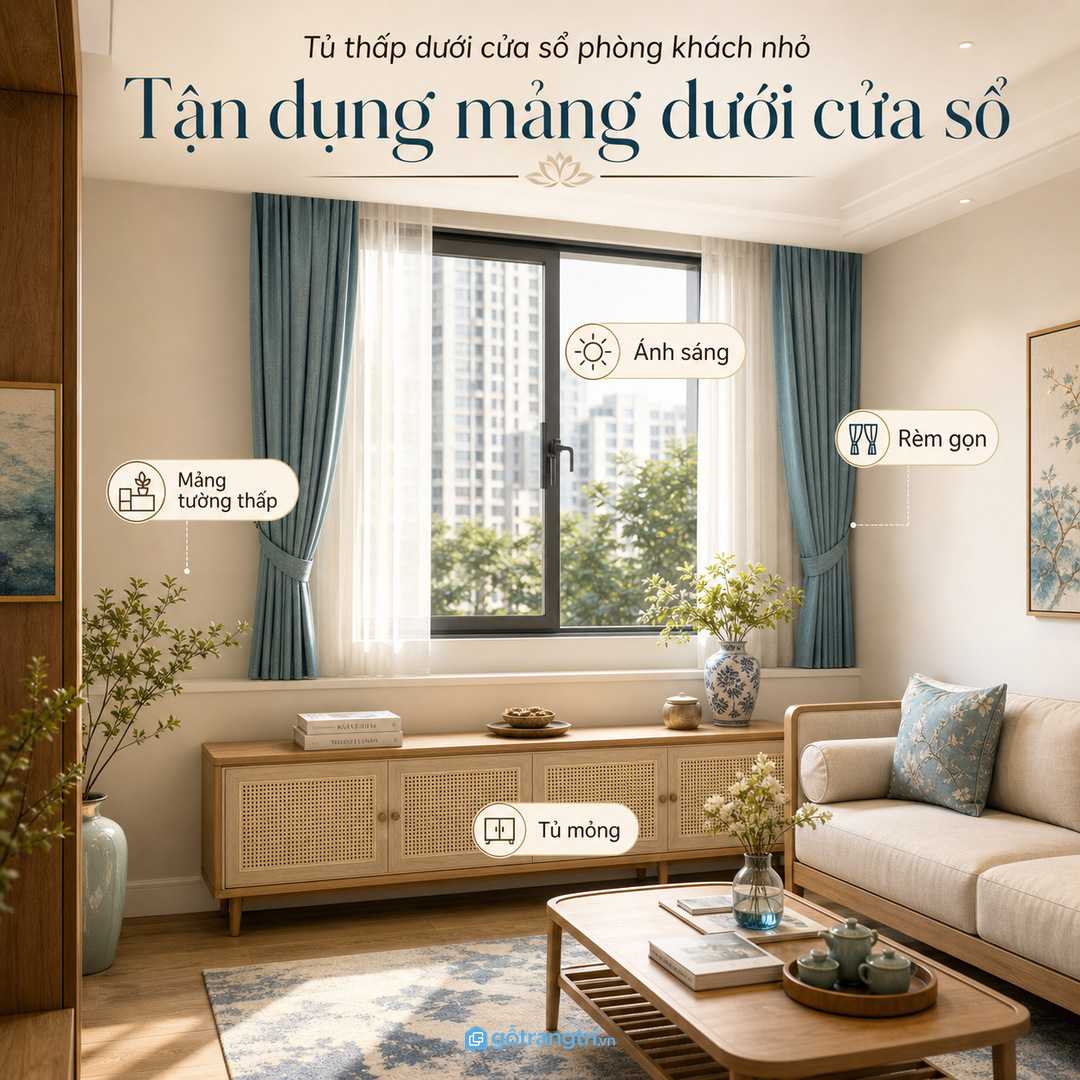 Phòng khách nhỏ thường thiếu chỗ cất đồ lặt vặt quanh sofa và bàn trà