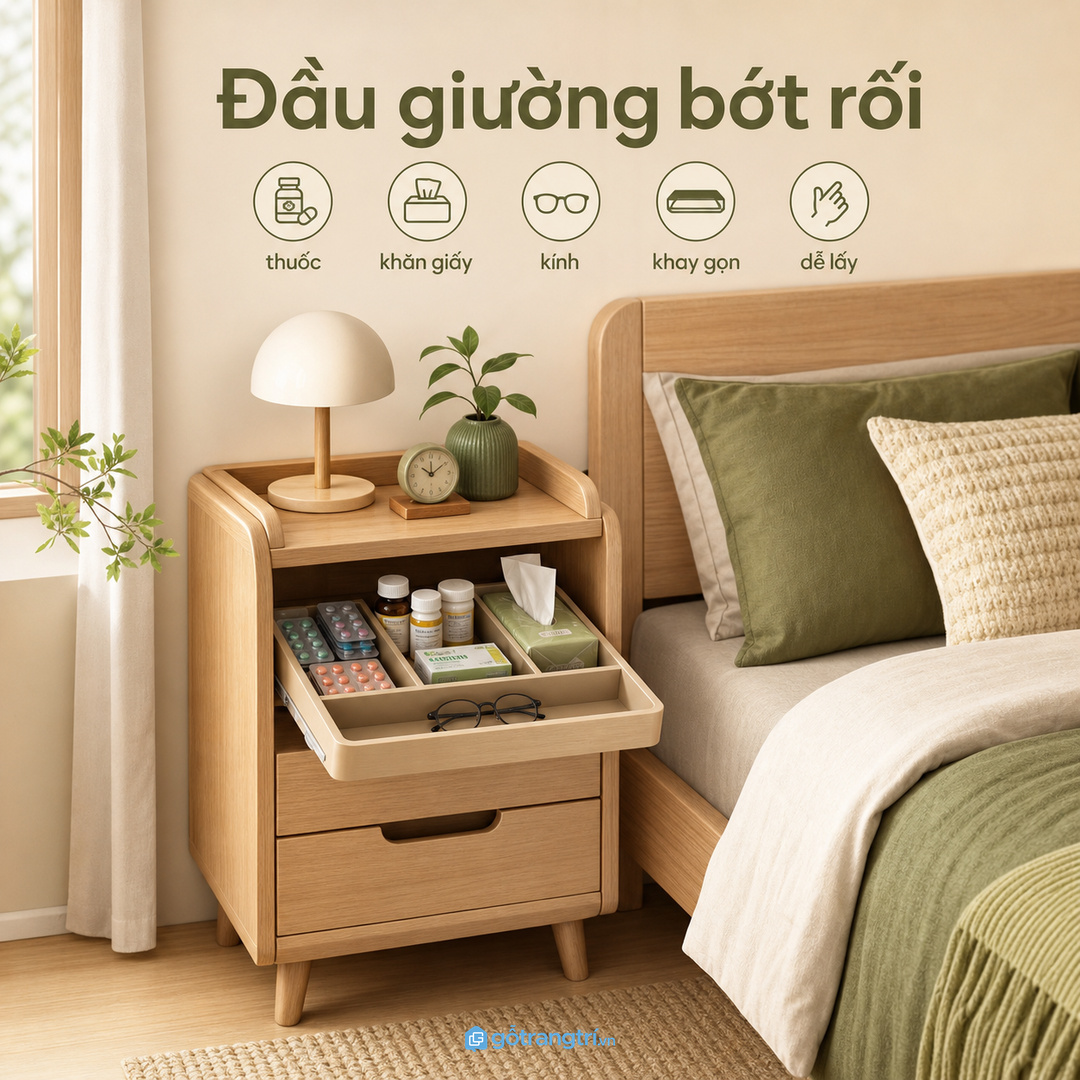 Đồ y tế nhỏ để lẫn quanh giường làm phòng ngủ nhanh rối và khó kiểm soát