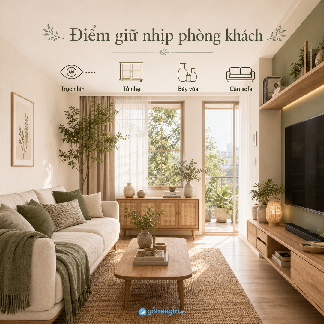 Tủ trang trí là điểm giữ nhịp cho phòng khách nhỏ