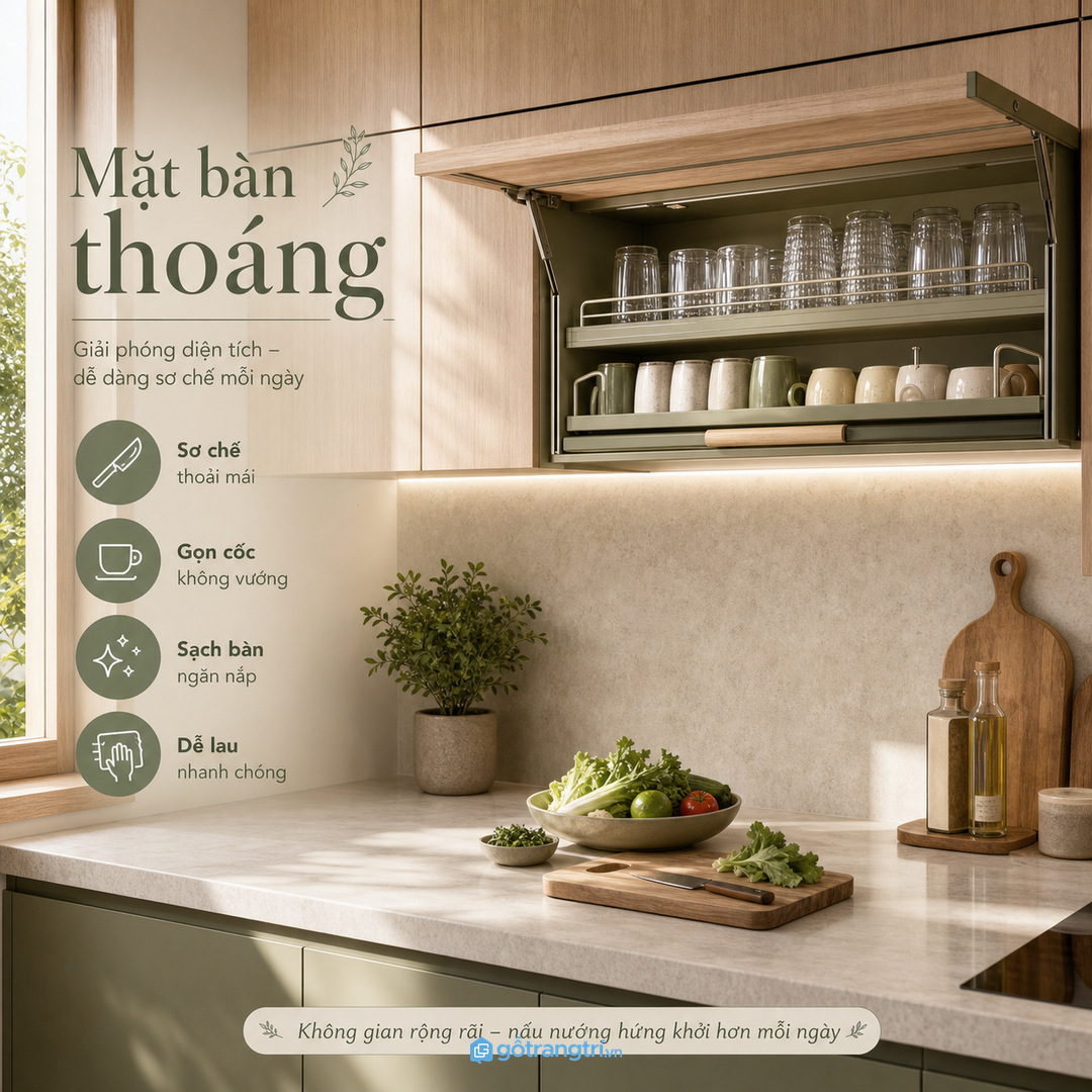 Mặt bàn bếp nhỏ nên được trả lại cho thao tác sơ chế và nấu ăn