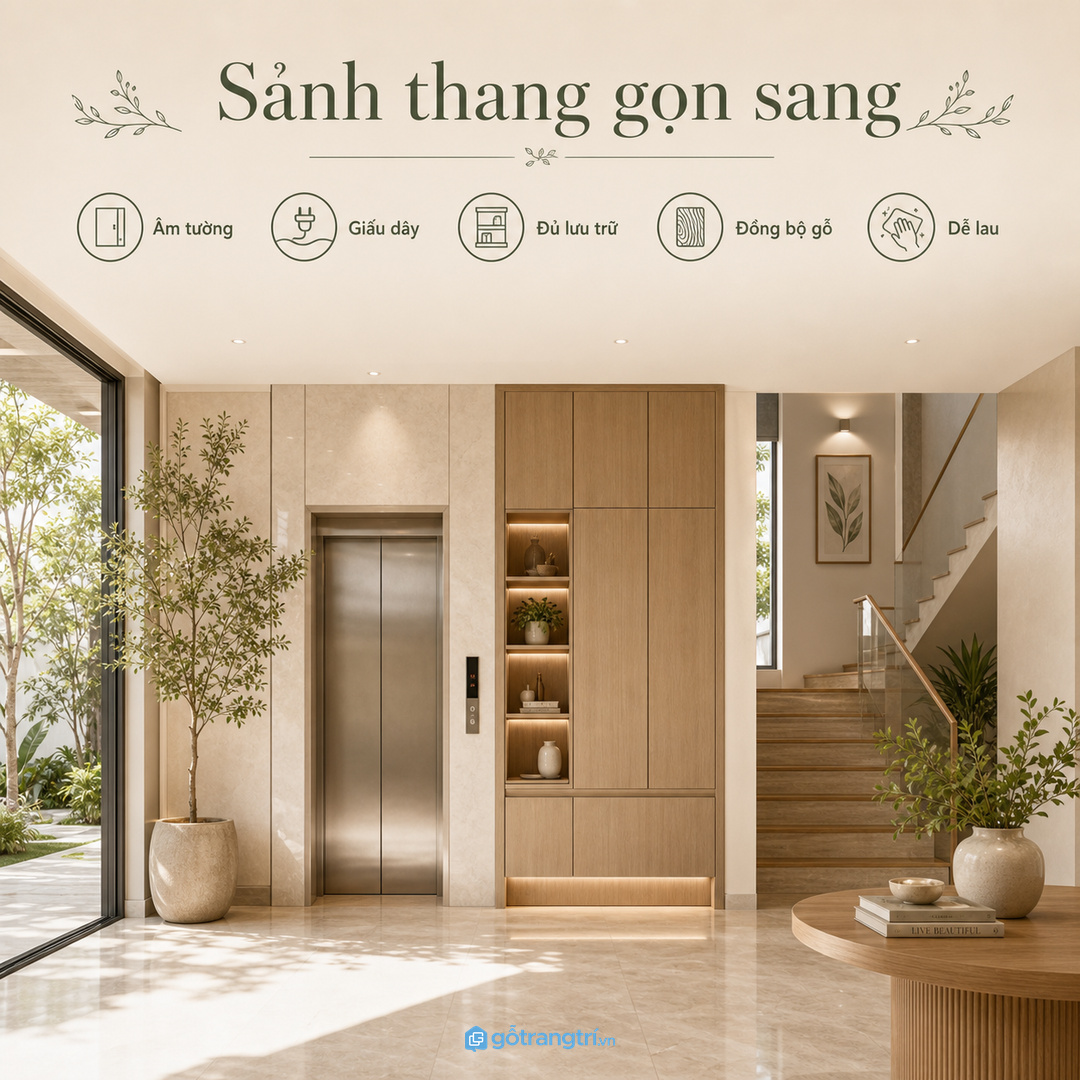 Sảnh thang máy dễ lộ dây và đồ nhỏ nếu không có hệ tủ riêng