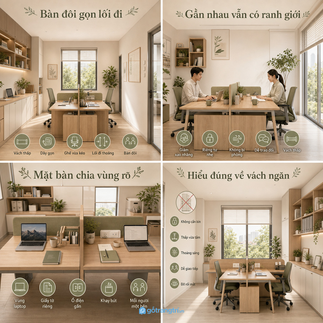 Mặt bàn nhỏ cần chia vùng rõ để không bị rối
