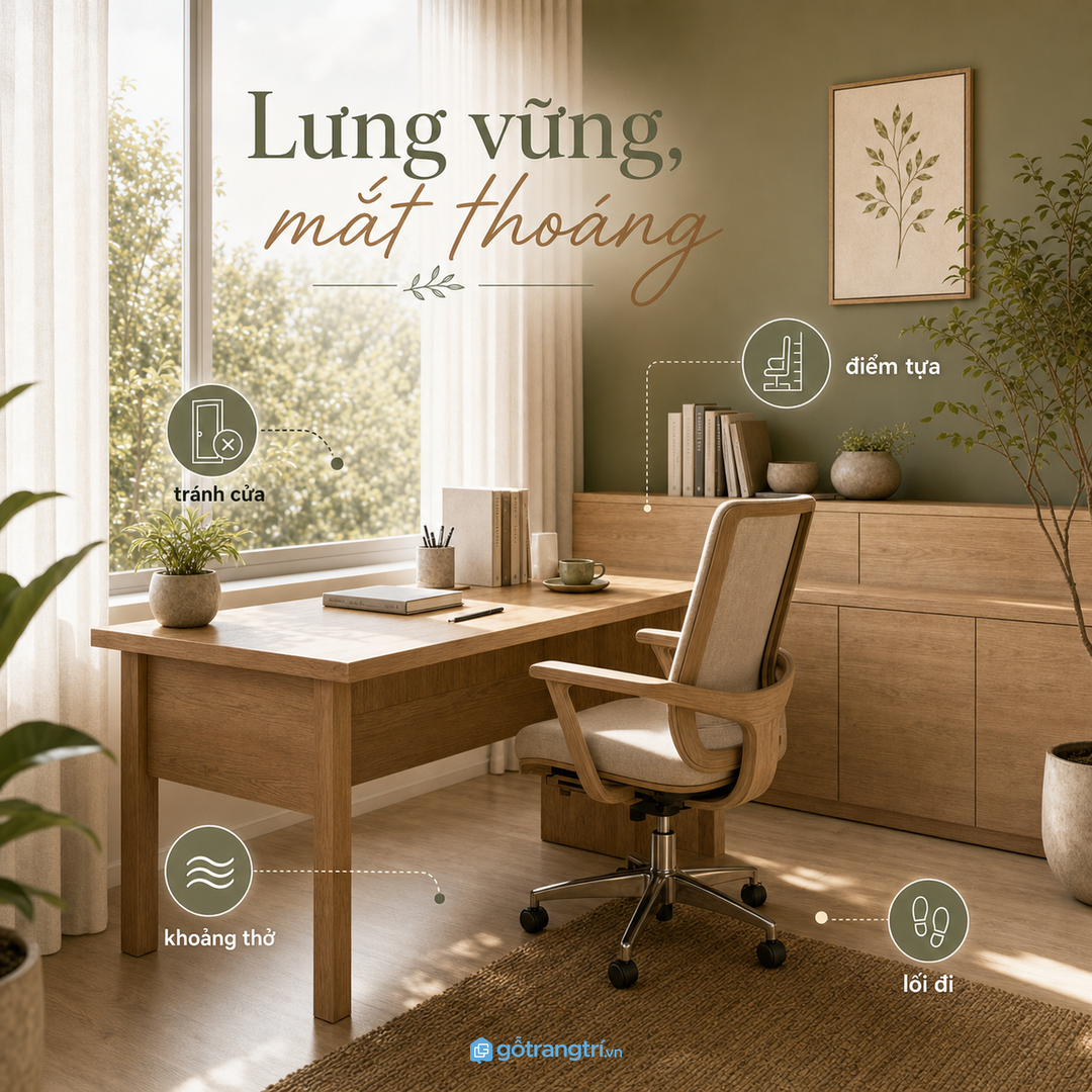 Lưng vững và mắt thoáng giúp góc làm việc dễ chịu hơn