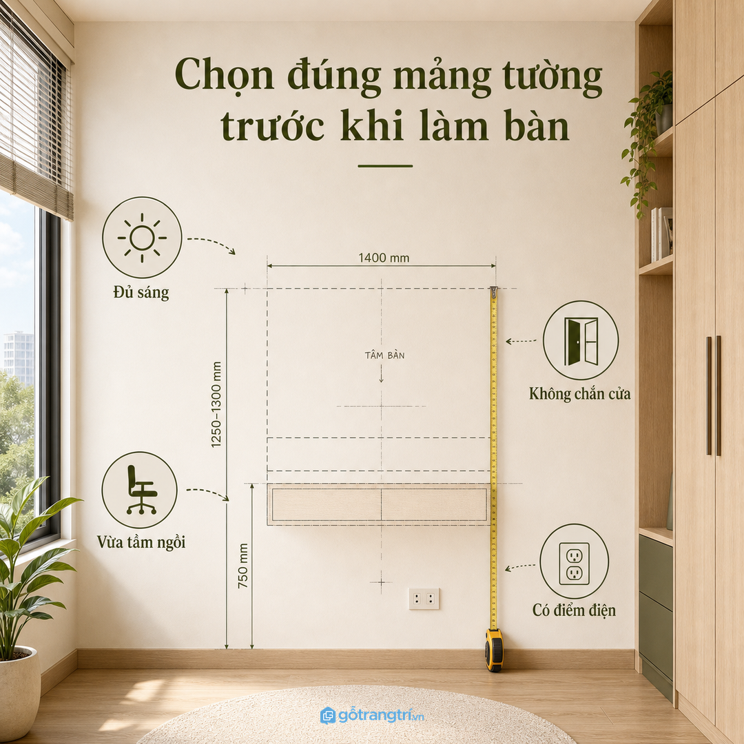 Chọn đúng mảng tường trước khi làm bàn