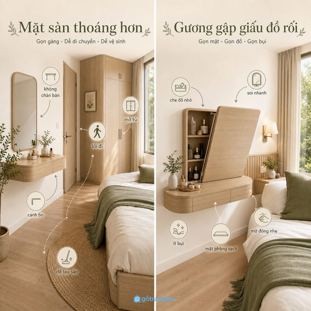 Gương gập giúp giấu đồ nhỏ và giảm rối thị giác