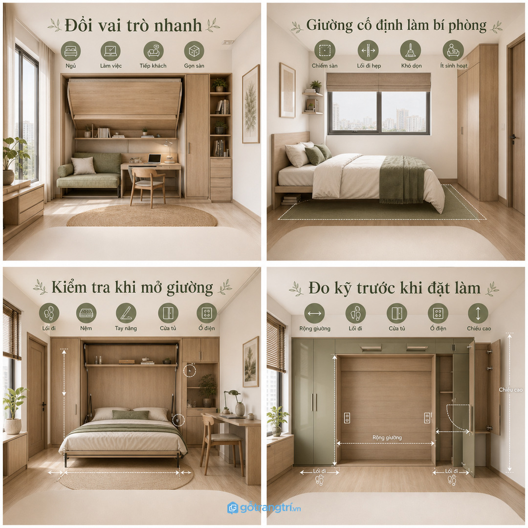 Giường cố định chiếm diện tích sàn và làm phòng nhỏ dễ bí