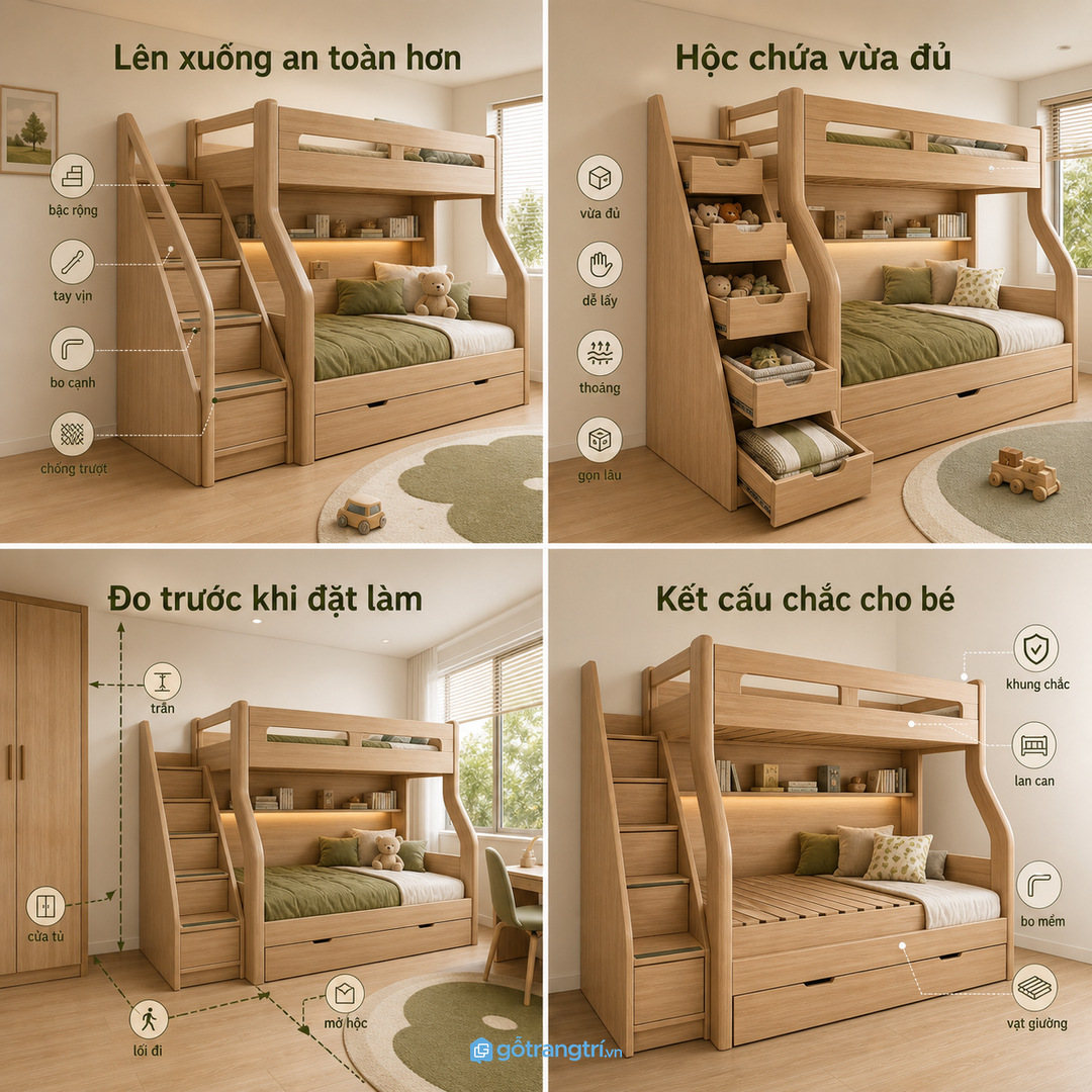 Cầu thang hộc giúp trẻ lên xuống giường tầng an toàn hơn