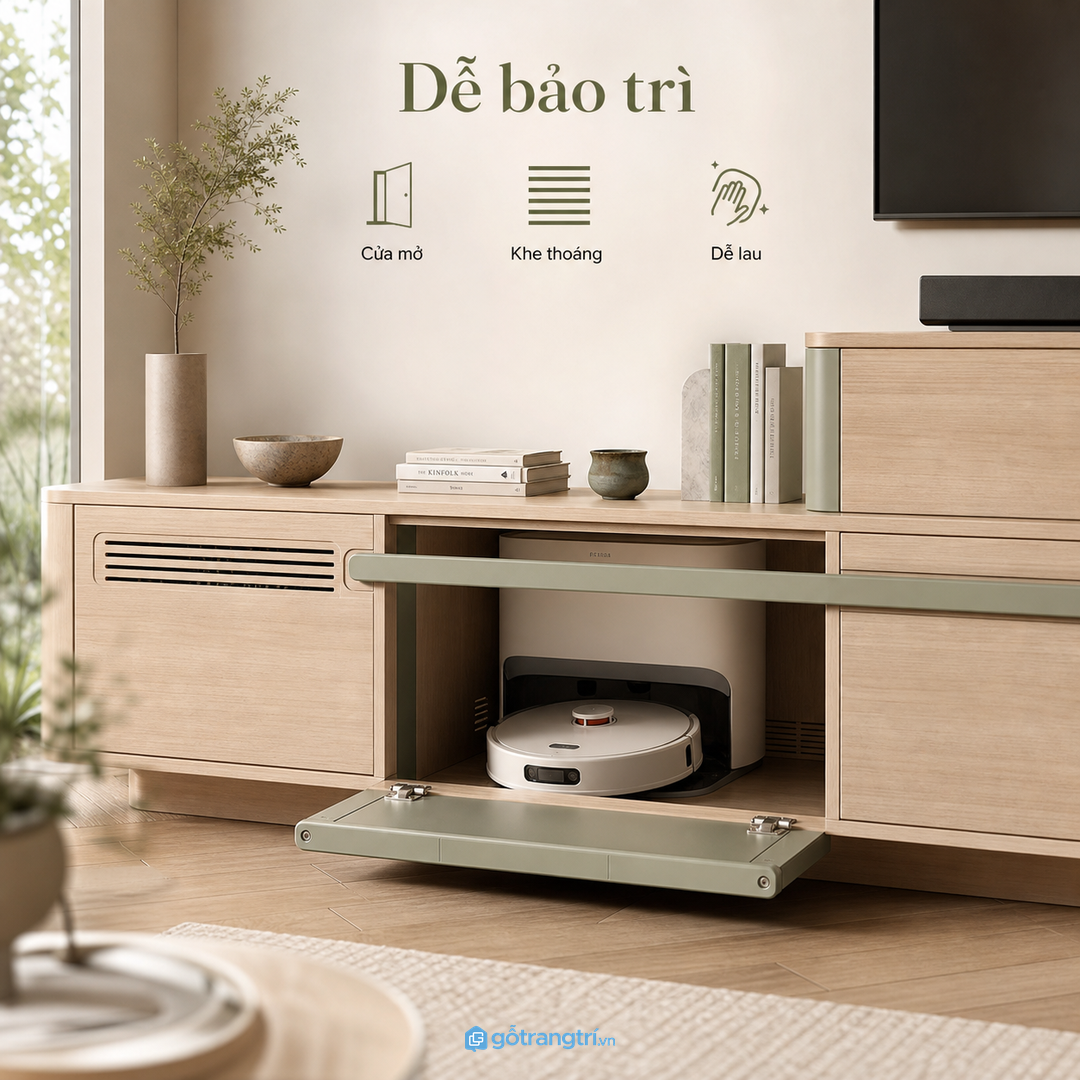 Hộc cần đủ thoáng để robot sạc ổn định và dễ vệ sinh