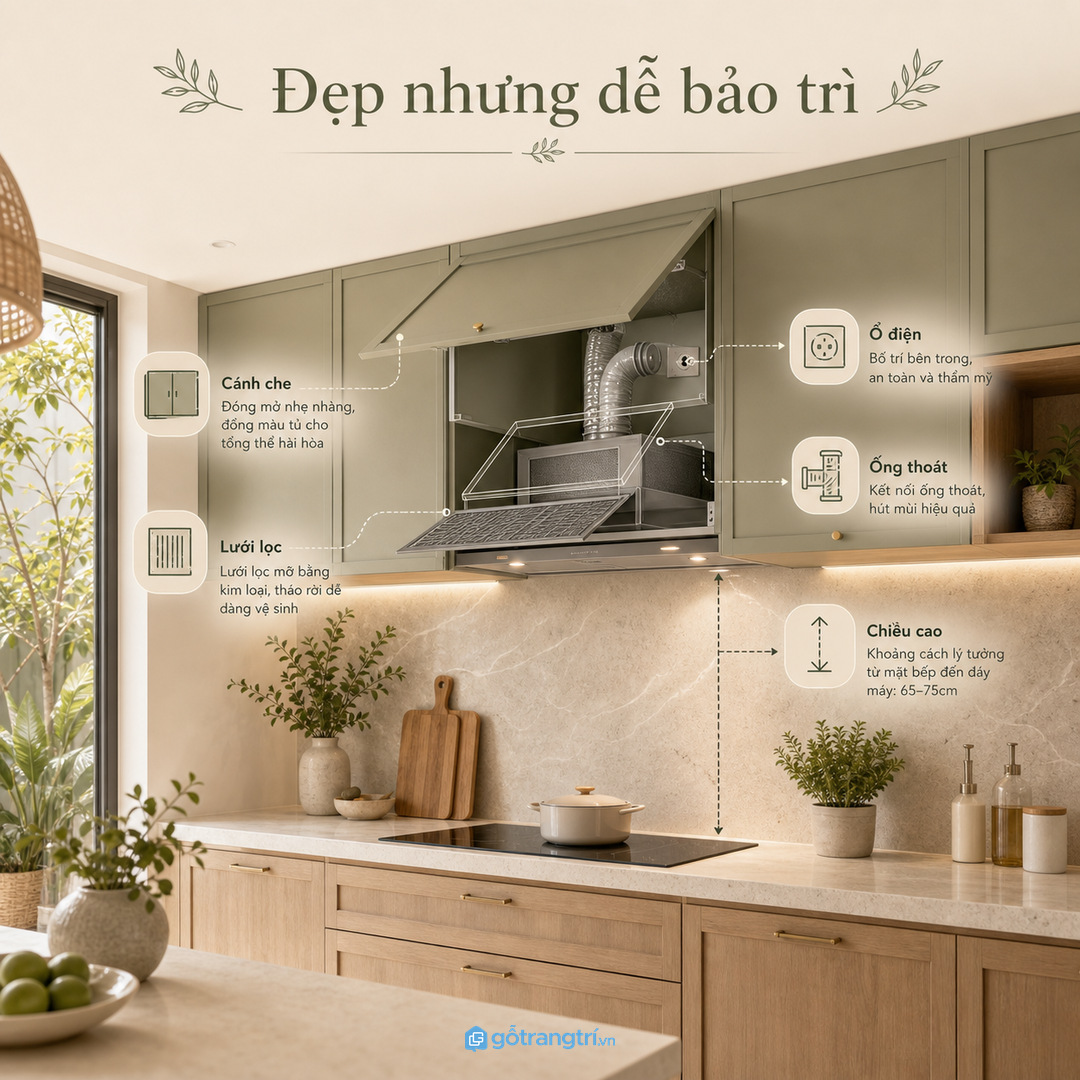 Khoang hút mùi cần tính cùng tủ bếp trên ngay từ bản vẽ