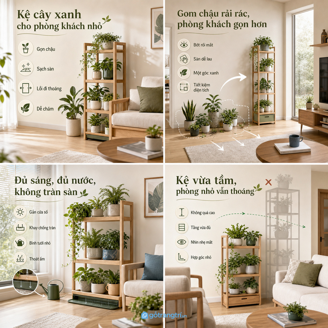 Cây cần ánh sáng, khay chống nước và vị trí chăm thuận tay
