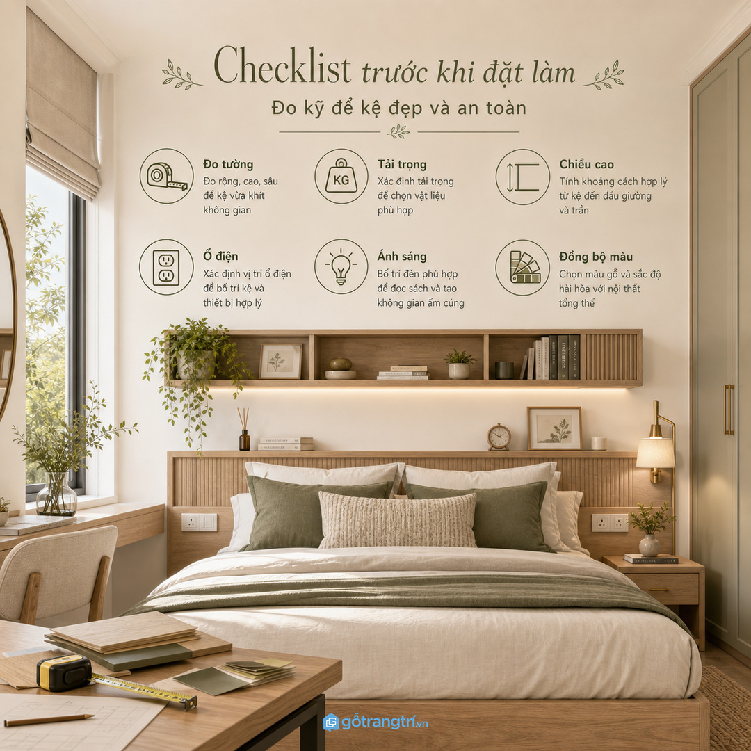 Mảng tường đầu giường cần gọn để phòng dễ nghỉ