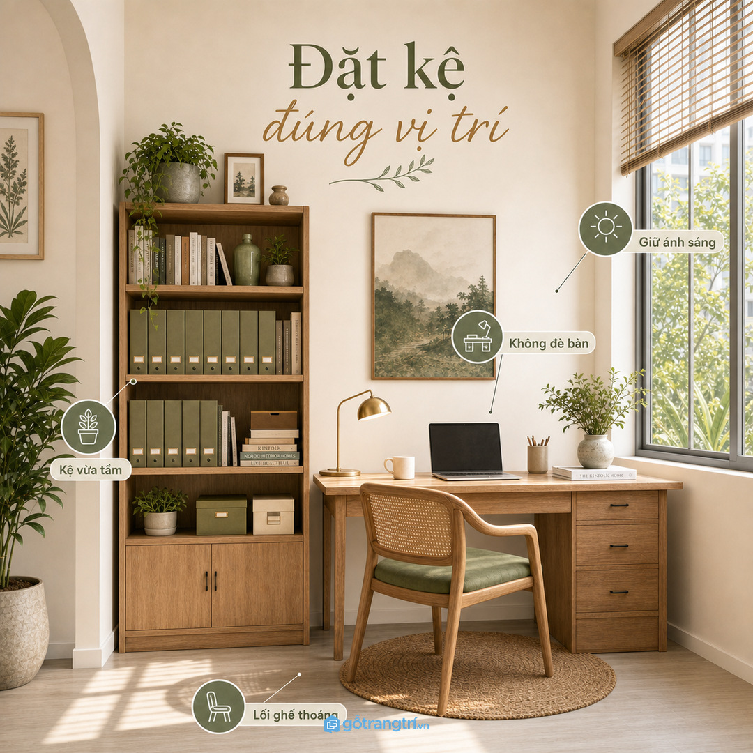 Kệ sai vị trí dễ làm bàn học nặng mắt