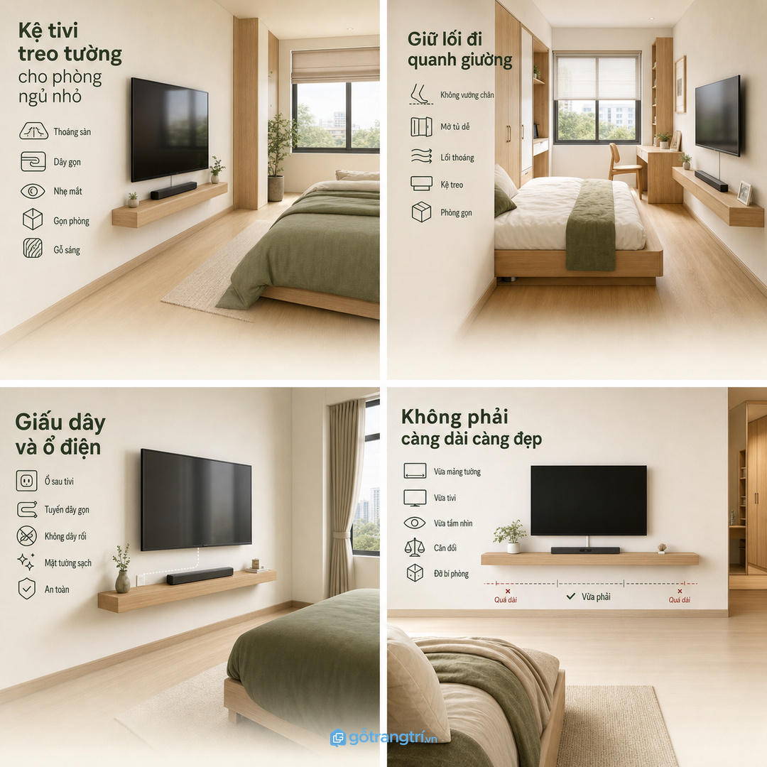 Kệ treo giúp trả lại lối đi quanh giường