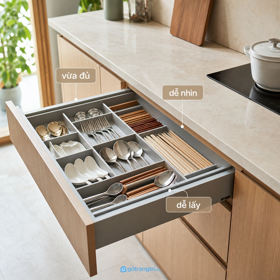Khay chia ô giúp lấy thìa đũa nhanh hơn khi nấu