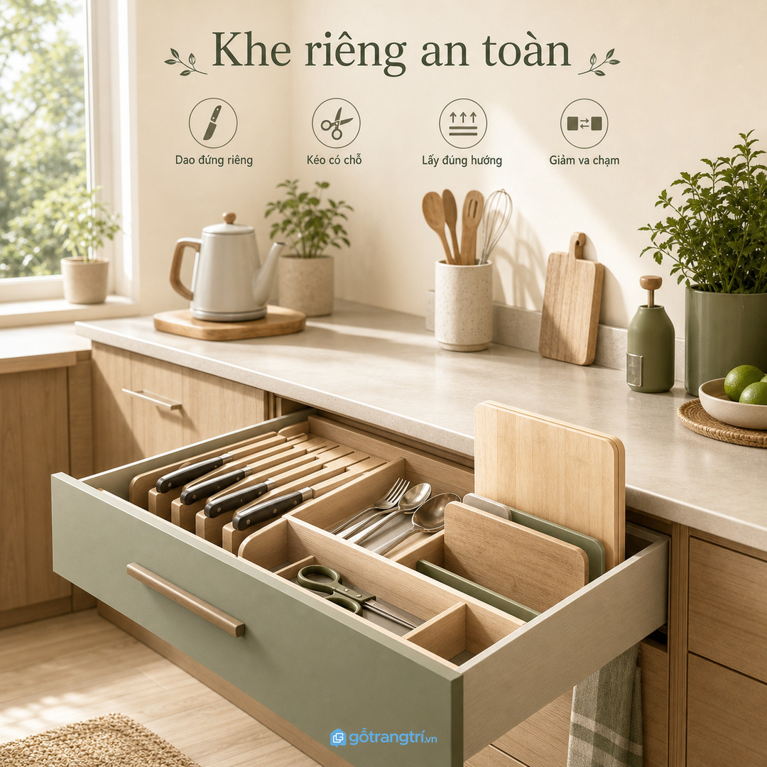 Dao kéo cần khe cất riêng để giảm rủi ro va chạm