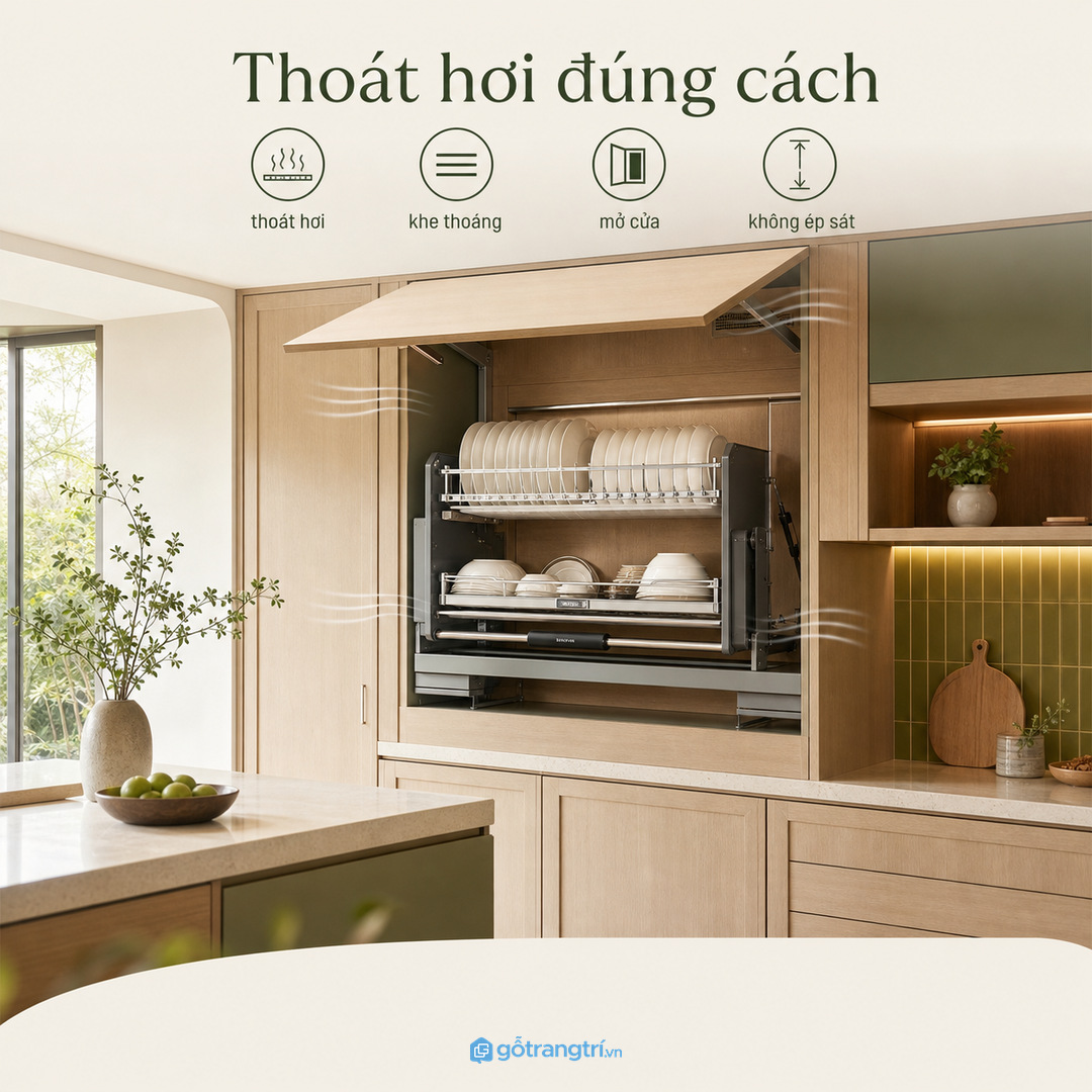 Máy sấy bát cần khoảng mở, khe thoáng và tuyến hơi hợp lý