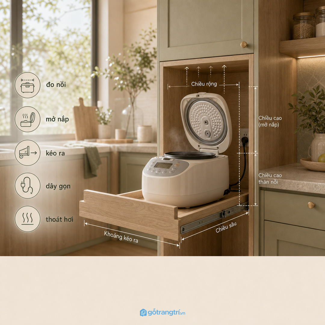 Khoang nồi cơm cần thoát hơi để bảo vệ thùng tủ