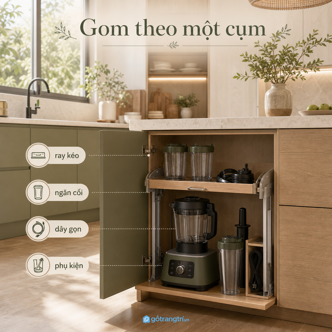 Khoang máy xay cần gần khu sơ chế để lấy ra dùng nhanh