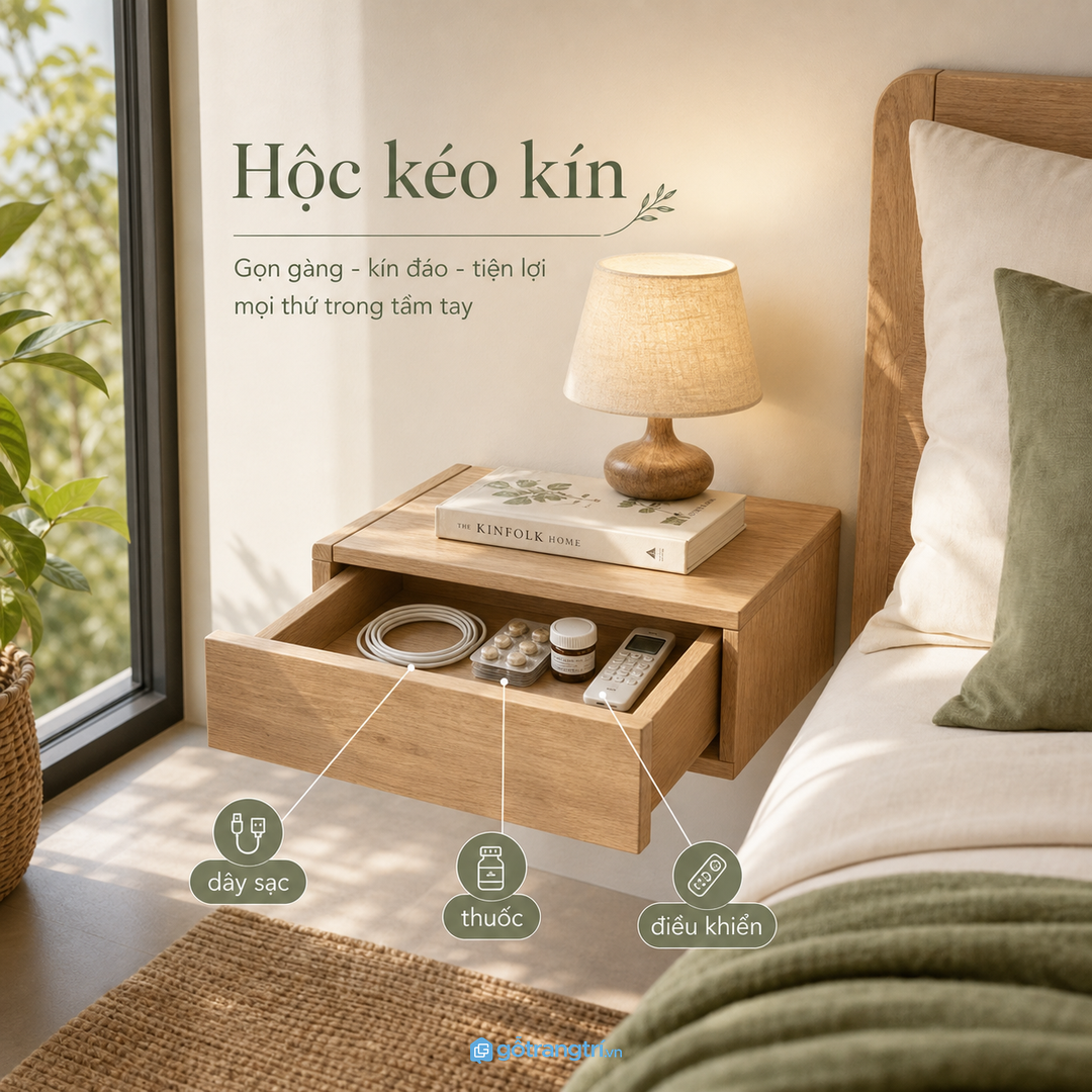 Hộc kéo kín giữ đầu giường gọn hơn