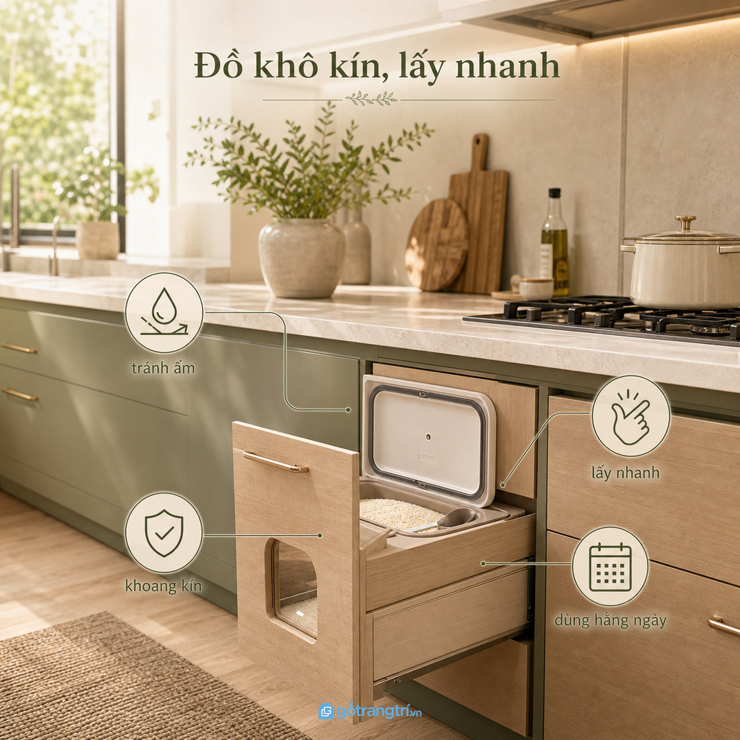 Đồ khô cần khoang kín nhưng vẫn lấy nhanh mỗi ngày