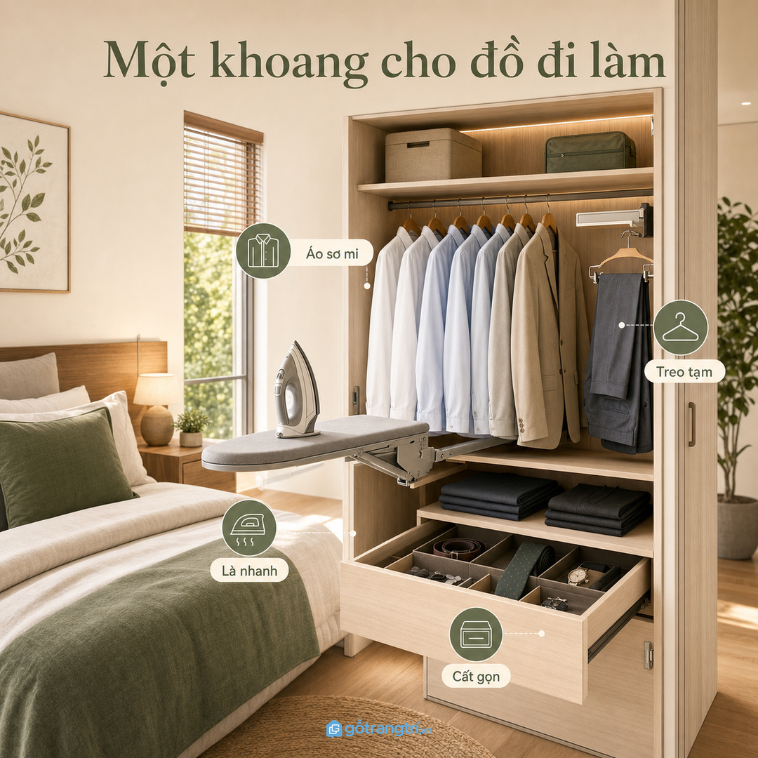 Một khoang xử lý đồ đi làm giúp áo phẳng và tủ bớt rối