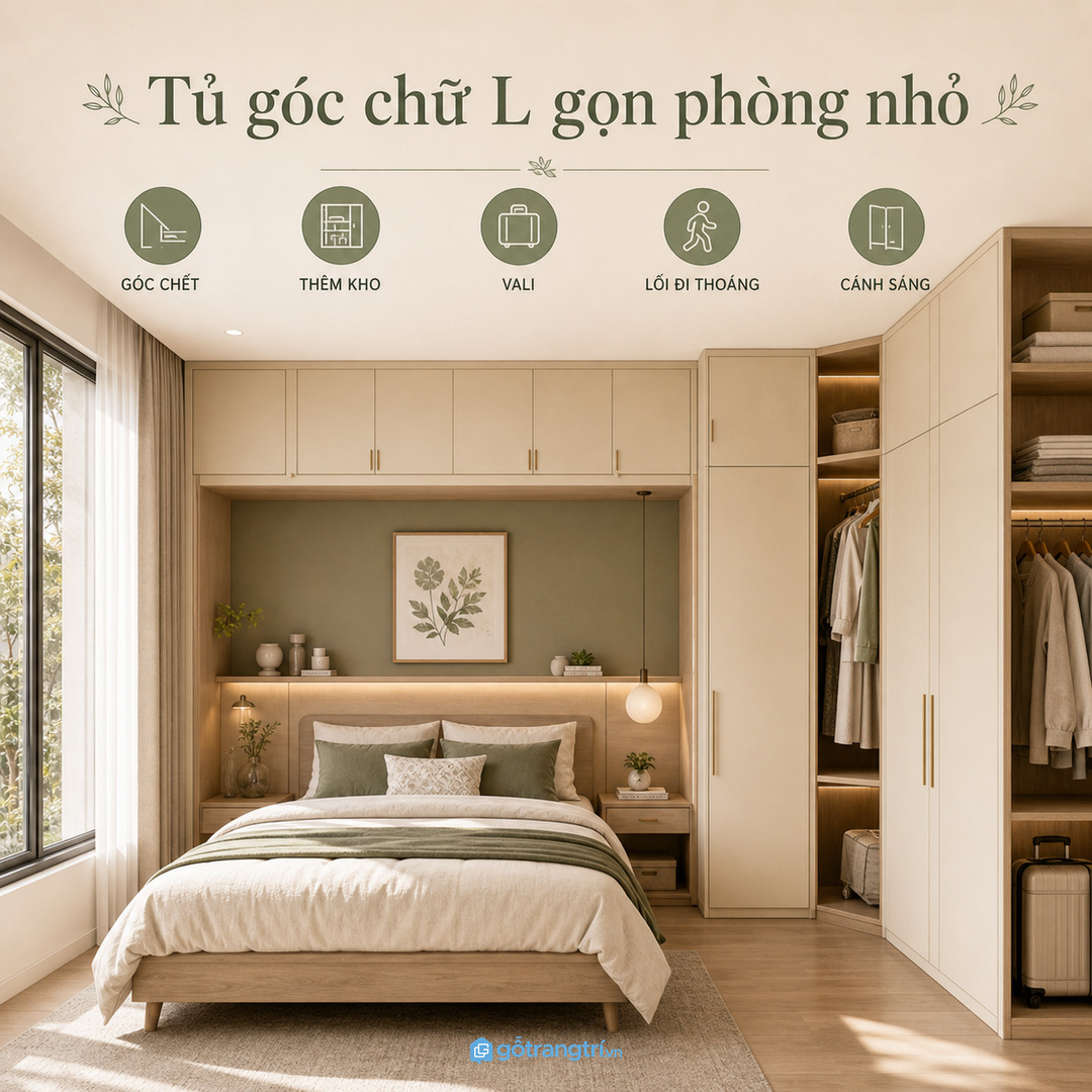 Tủ áo thẳng nhiều khi không đủ cho phòng nhỏ