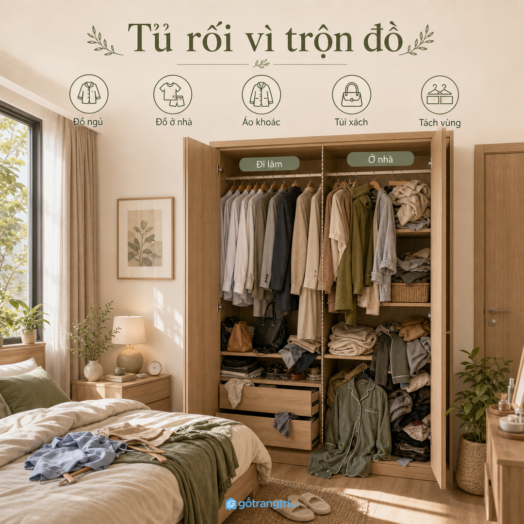 Tủ bị rối vì trộn đồ đi làm với đồ ở nhà