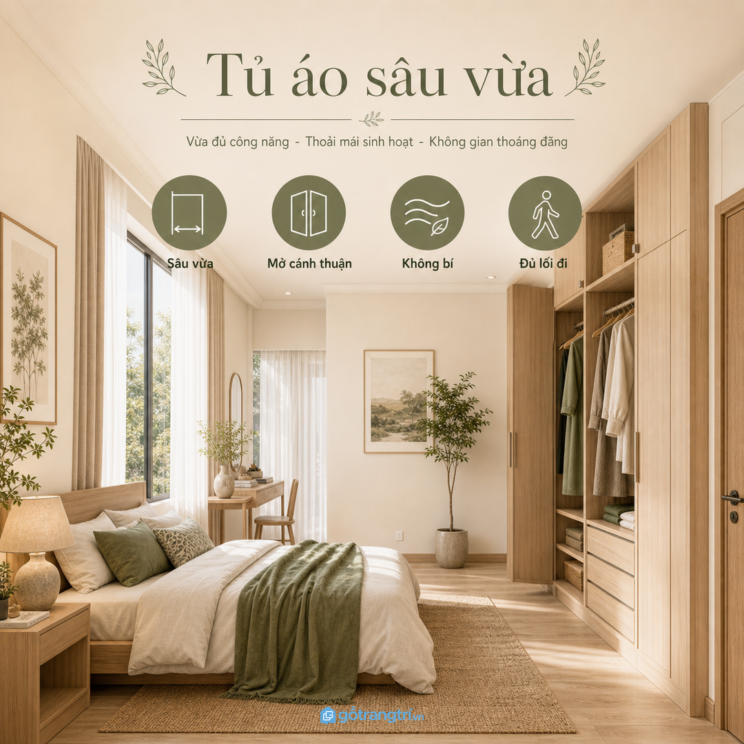 Tủ áo sâu vừa giúp phòng nhỏ không bị nặng khí