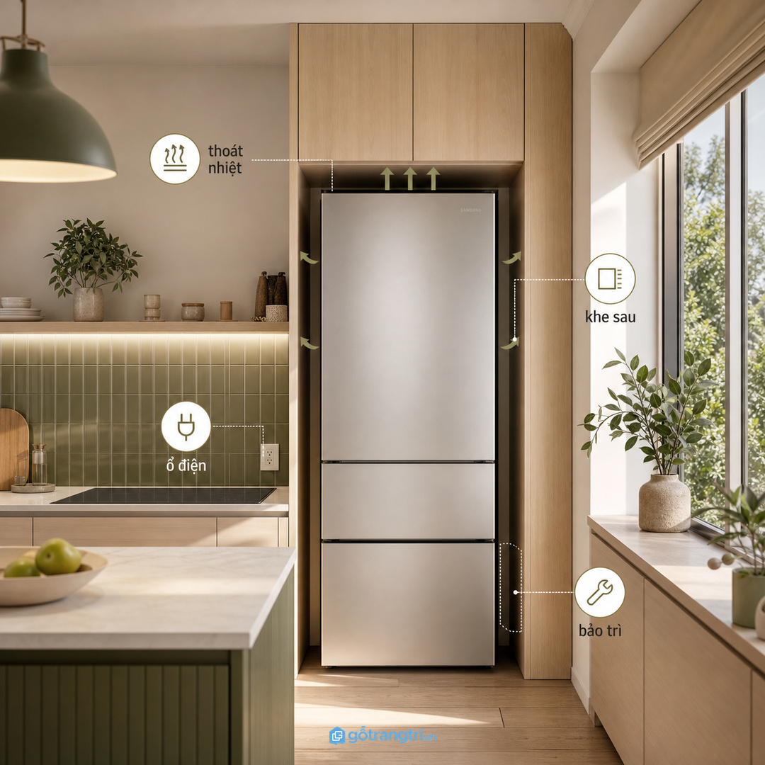 Khoảng hở quanh tủ lạnh cần được tính để thiết bị thoát nhiệt an toàn