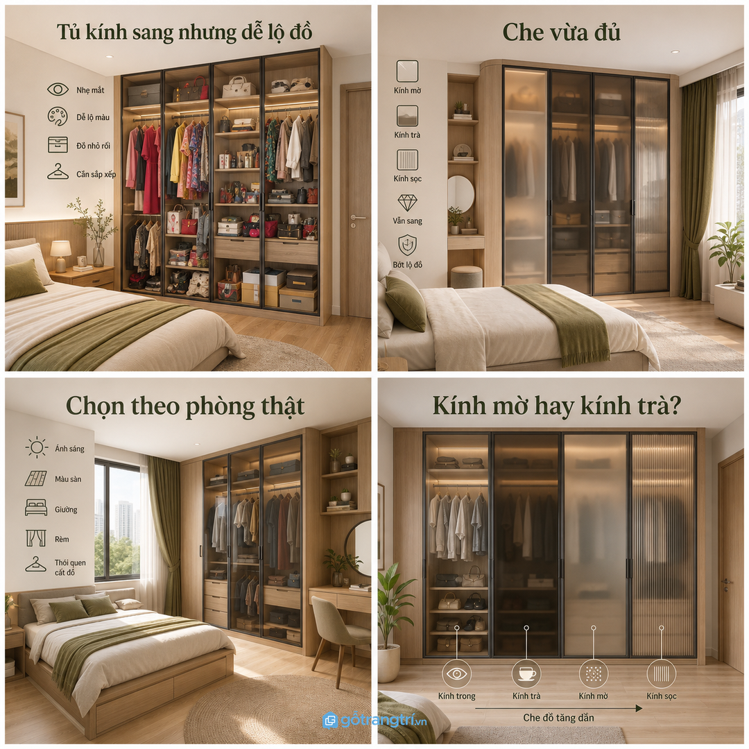 Phòng ngủ nhỏ nên che vừa đủ thay vì khoe toàn bộ đồ