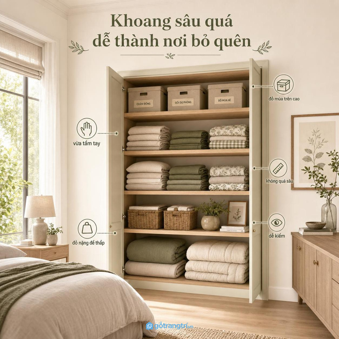Tủ chăn ga giúp tách đồ ngủ khỏi tủ áo