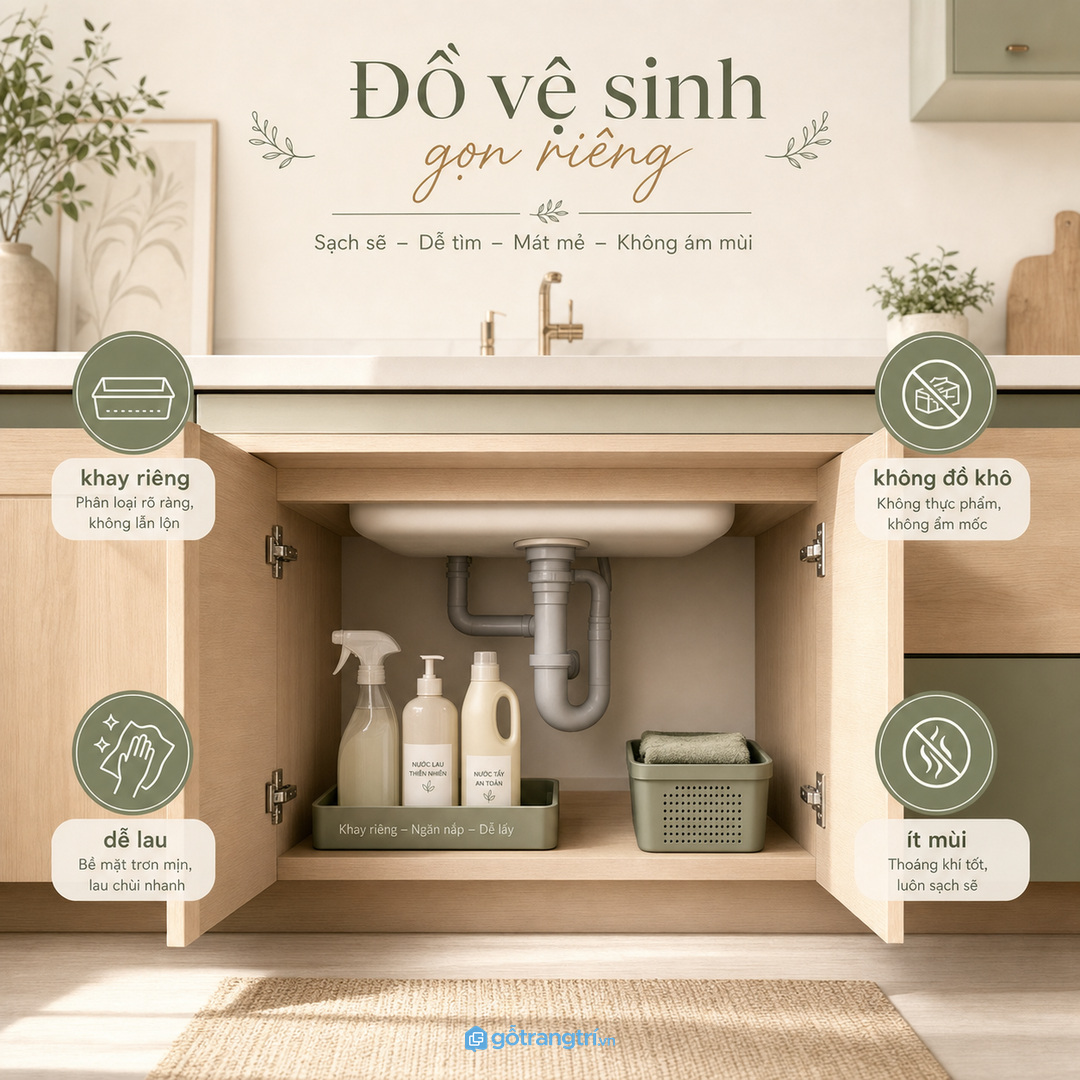 Đồ vệ sinh đặt lẫn làm khoang nhanh bừa và có mùi
