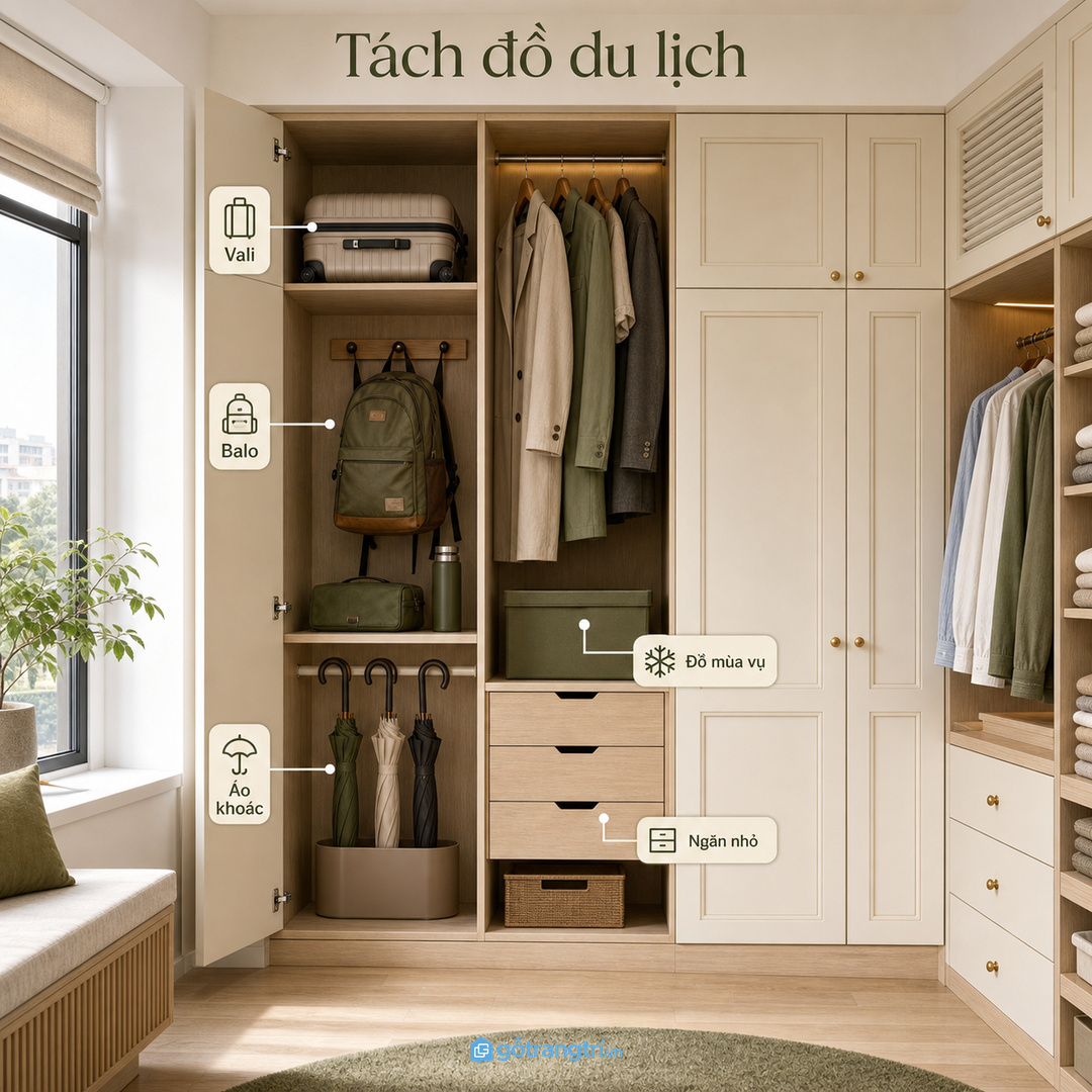 Đồ du lịch cần tách khỏi đồ sinh hoạt hằng ngày để tủ sạch hơn